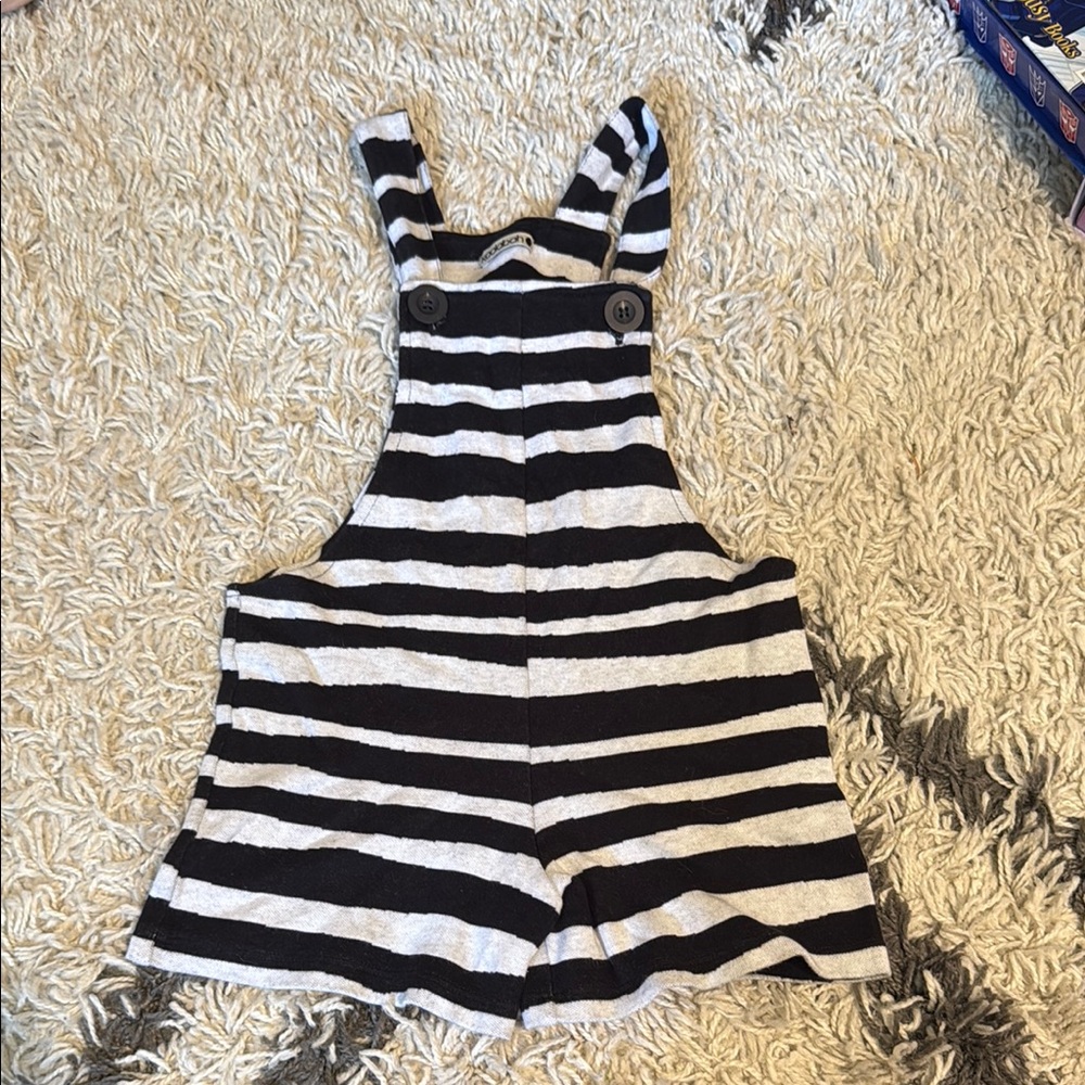Striped Black and White Kids Overalls